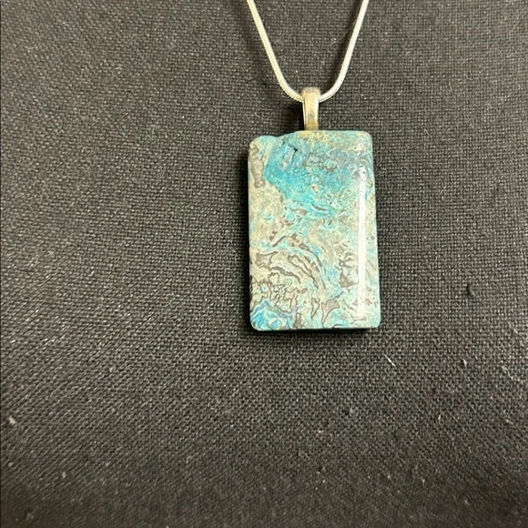 Baja Turquoise Gilson Created Opal bar necklace 925 silver 22” chain, NEW - Picture 2 of 6